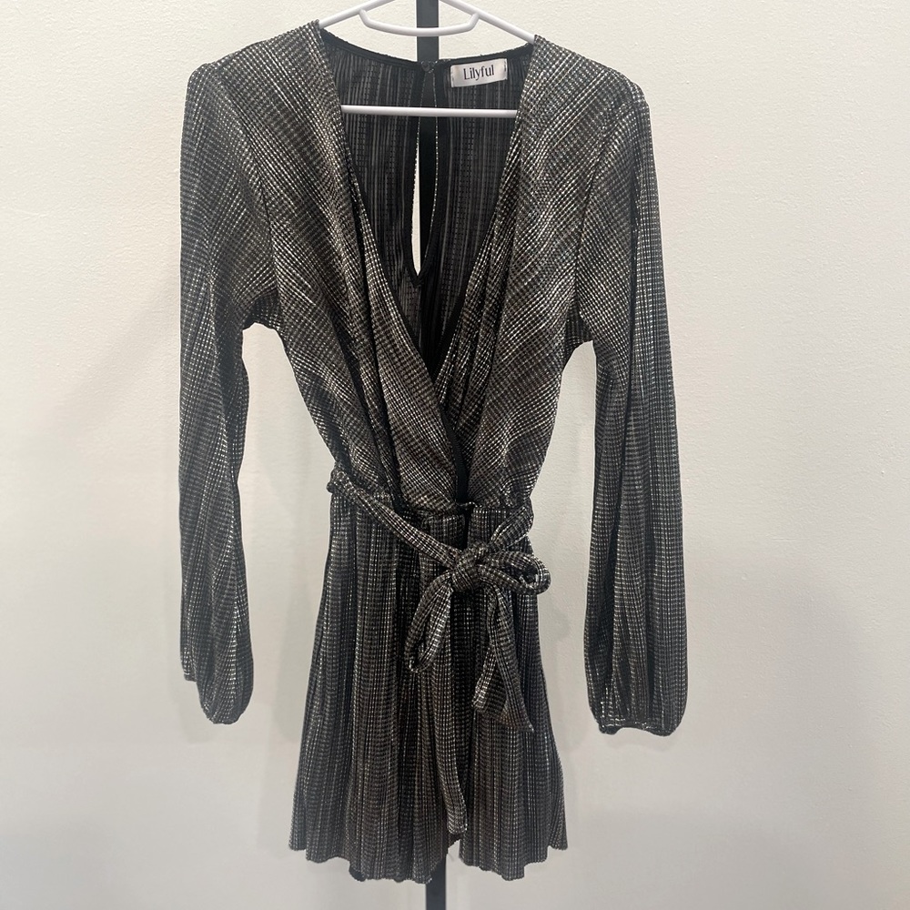 Lilyful Metallic Romper with Tied Waist Belt